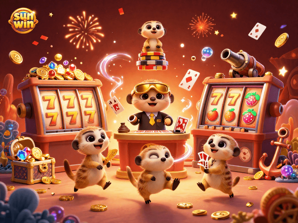 Experience the thrills of "sun win" with vibrant meerkats managing a lively casino scene packed with games.