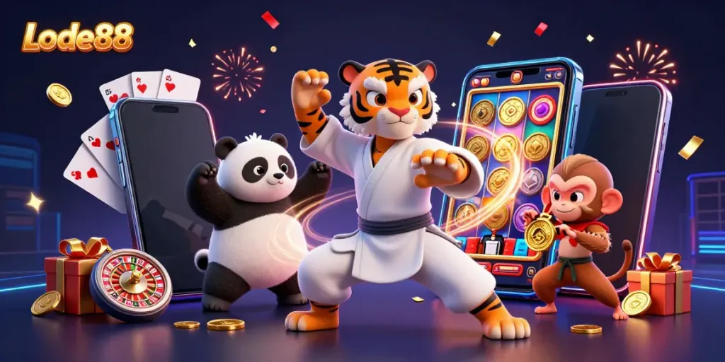 Experience Lode88's dynamic casino world with vibrant characters and exciting game elements.