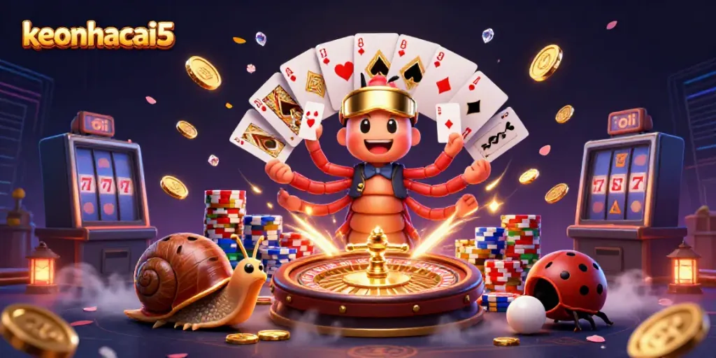 Experience the energetic scene of keonhacai5 with a millipede dealer and exciting casino action.