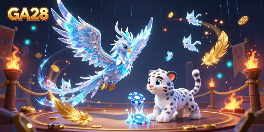Experience excitement at GA28 with an ice phoenix, snow leopard cub, and vibrant casino elements.