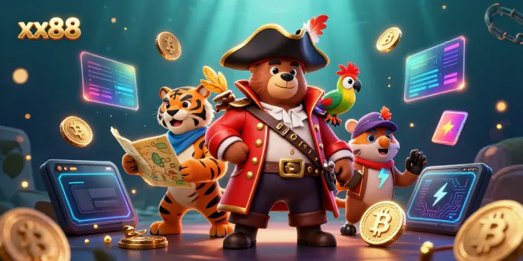 Experience exciting xx88 gaming adventures with the daring pirate captain bear and friends.