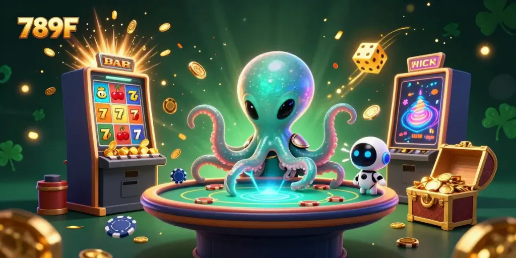 Experience thrilling gameplay with 789F's exciting alien octopus dealer and dynamic casino elements.