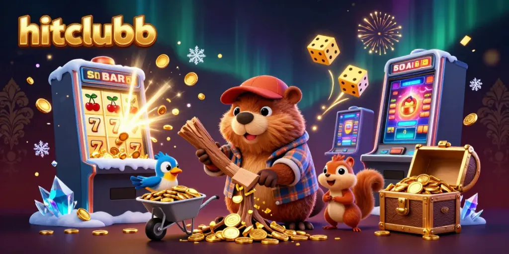 Experience thrilling gameplay at hitclubb with cartoon characters collecting jackpots and gold coins in a vibrant casino atmosphere.