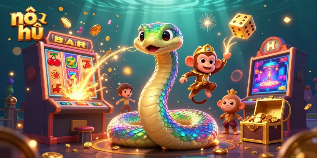Engage in nổ hũ excitement with dynamic slot machines exploding and vibrant game elements.