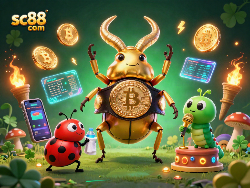 Engage with sc88 com’s exciting gambling features through vibrant 3D illustration of a boxing beetle.