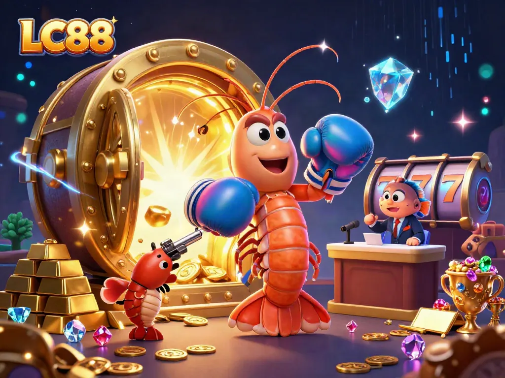 LC88 showcases explosive casino action in a vibrant 3D rendering featuring various treasure game elements.