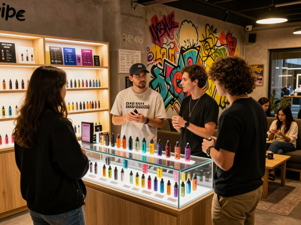 Explore raz vape products in a vibrant vape shop setting with knowledgeable staff and colorful displays.