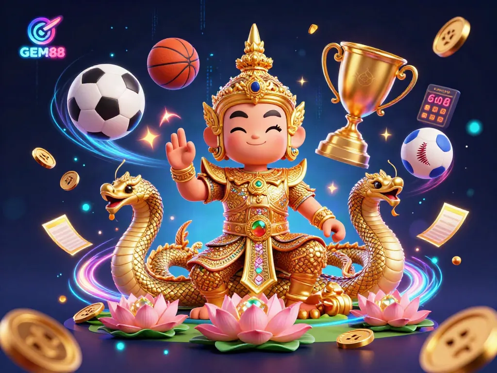 Experience winning fun at GEM88 with vibrant characters and dynamic sports-themed gambling elements.