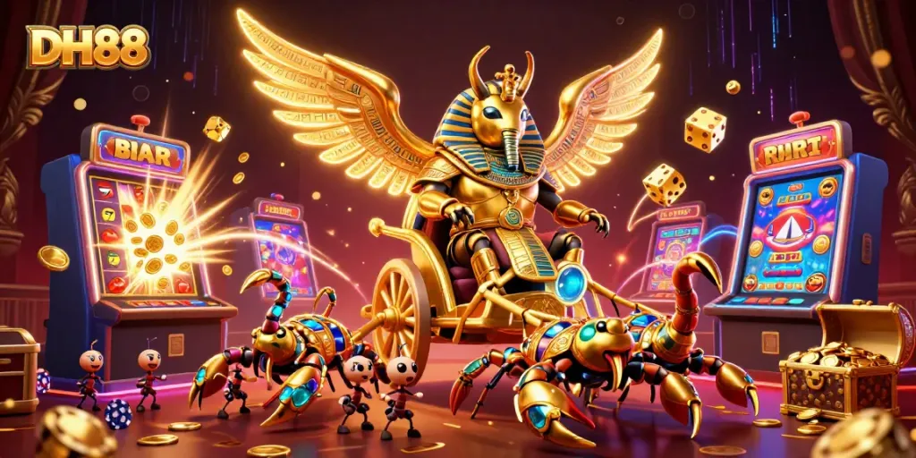 Experience epic DH88 casino action with golden beetles, scorpions, and jackpot symbols!