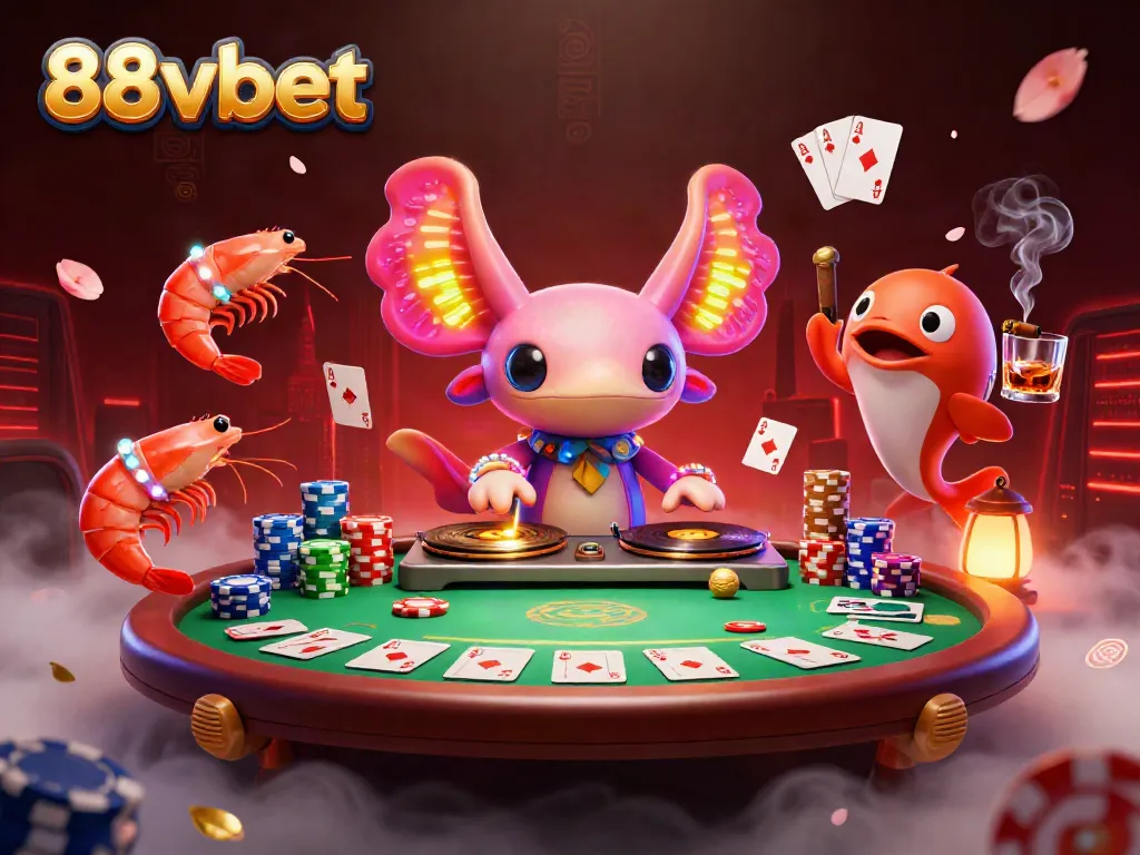 Engage with 88vbet's vibrant casino scene featuring unique underwater characters and dynamic poker elements.