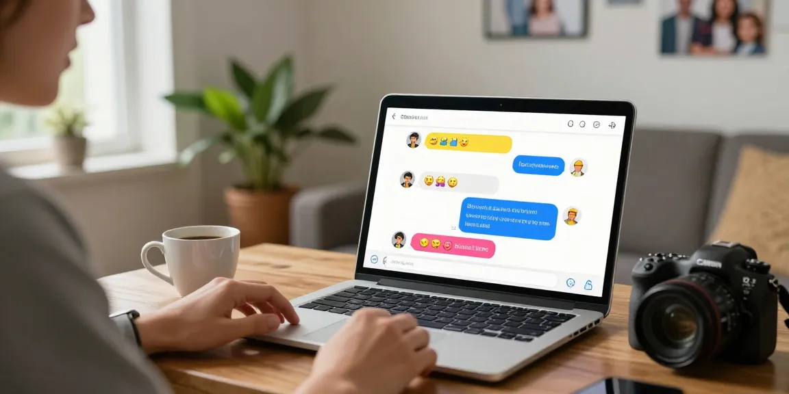 Engaging juicy chat conversation on a laptop in a cozy living room.