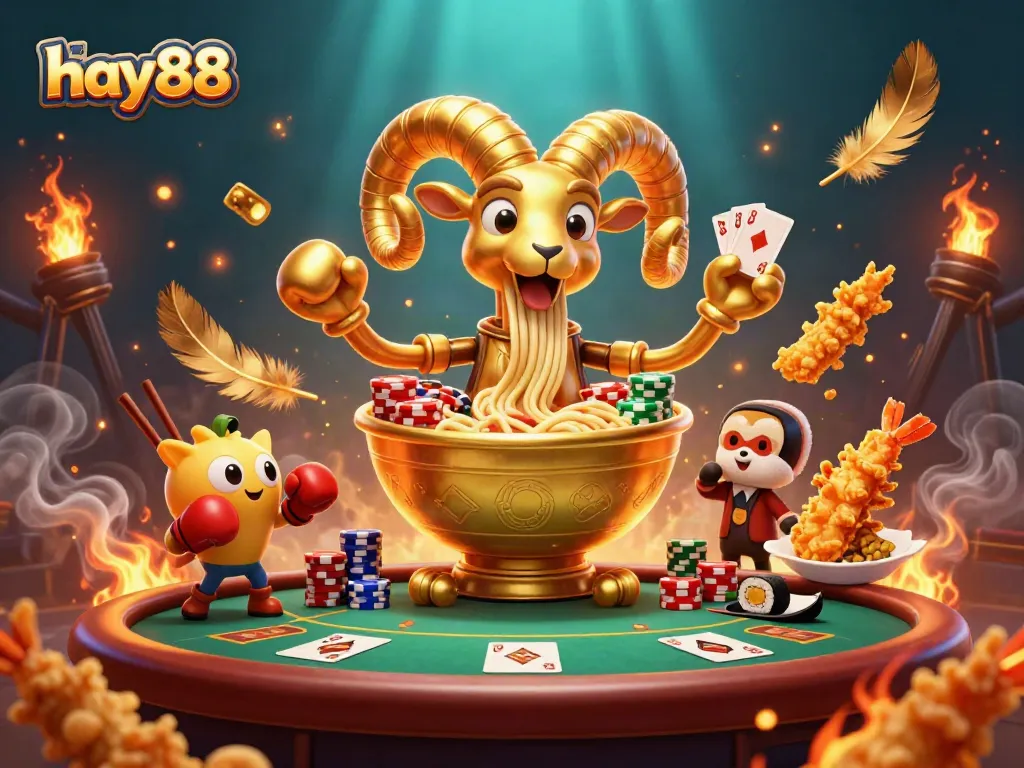 Experience the fun at hay88 with a lively 3D casino scene featuring engaging characters and games.