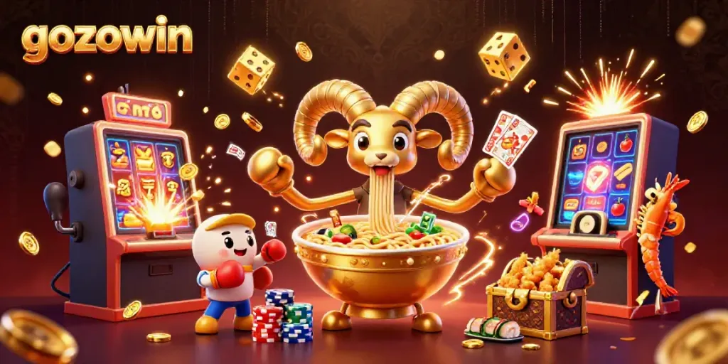 Experience the excitement of gozowin with a vibrant 3D casino illustration featuring playful, animated characters.
