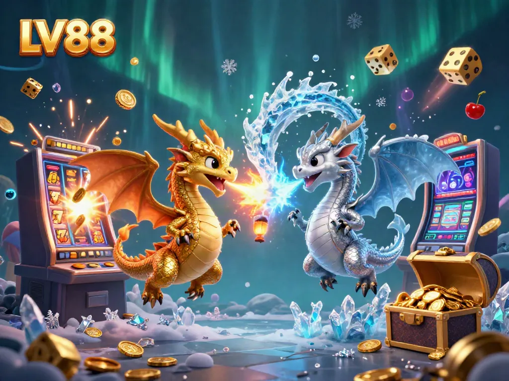 Experience exciting gameplay at LV88 with golden and silver dragons amidst a jackpot explosion.