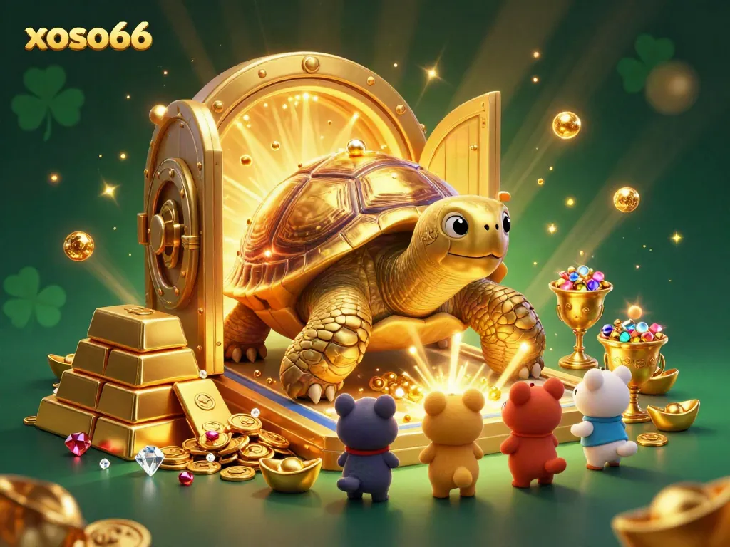 Experience excitement with xoso66 through a vibrant casino scene featuring a gold tortoise pinball machine.