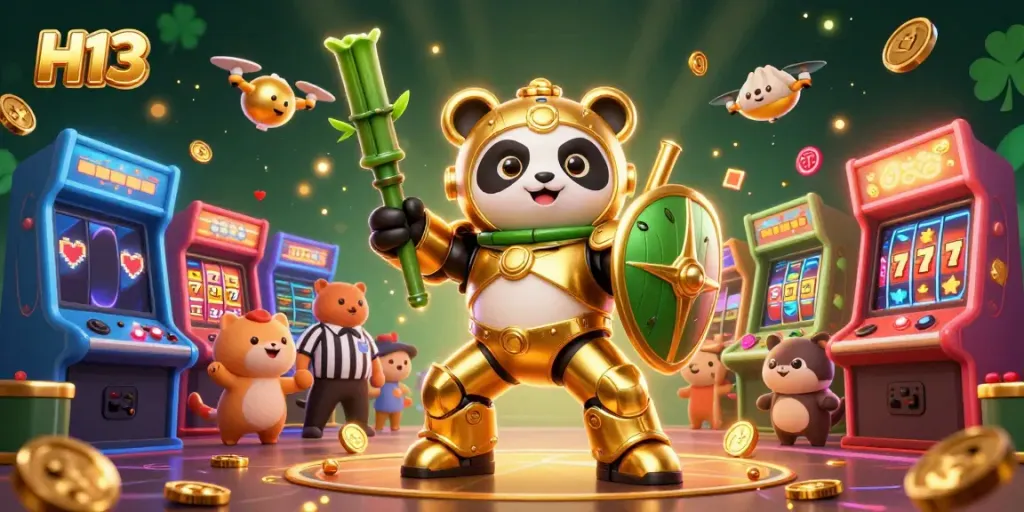 Experience thrilling gameplay with H13's vibrant casino atmosphere filled with colorful 3D elements and dynamic characters.