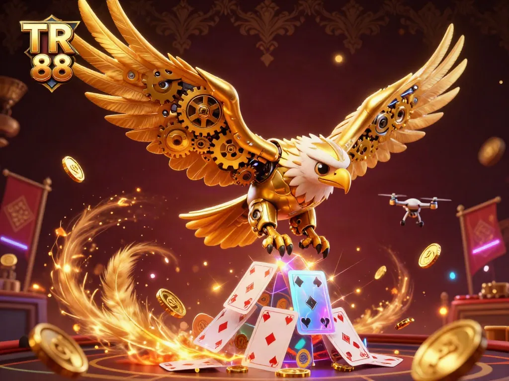 Experience thrilling wins with TR 88 in a vibrant casino atmosphere featuring a mechanized golden eagle.