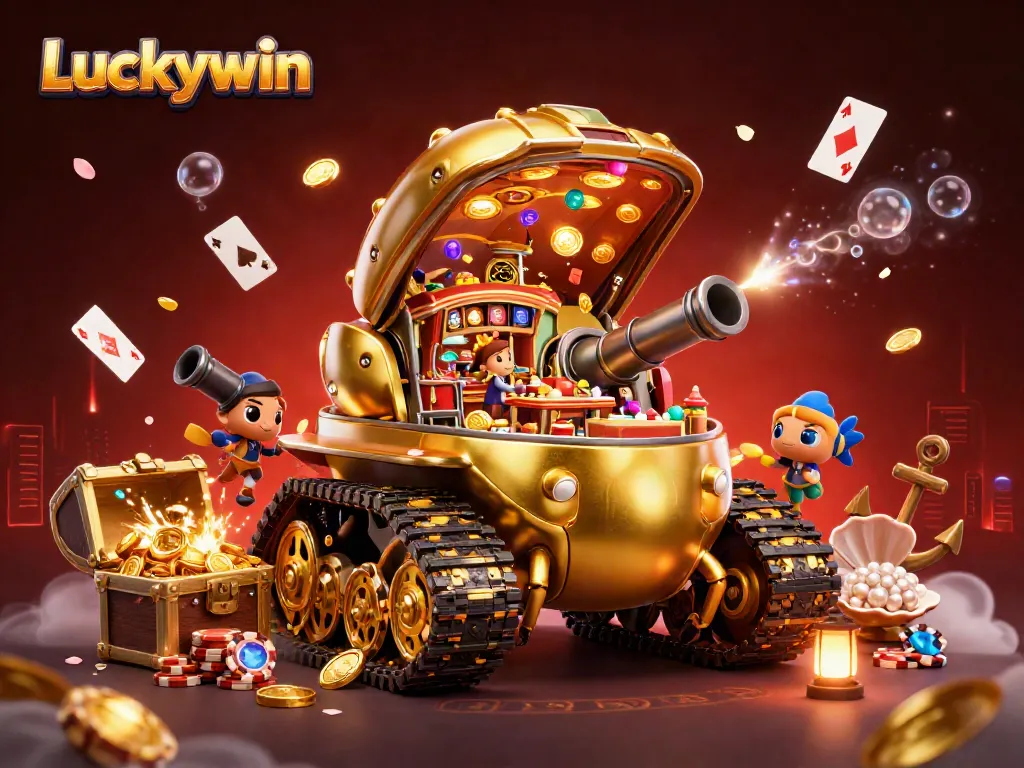 Join the excitement with Luckywin as the golden beetle tank reveals a mini casino filled with lively gaming action!
