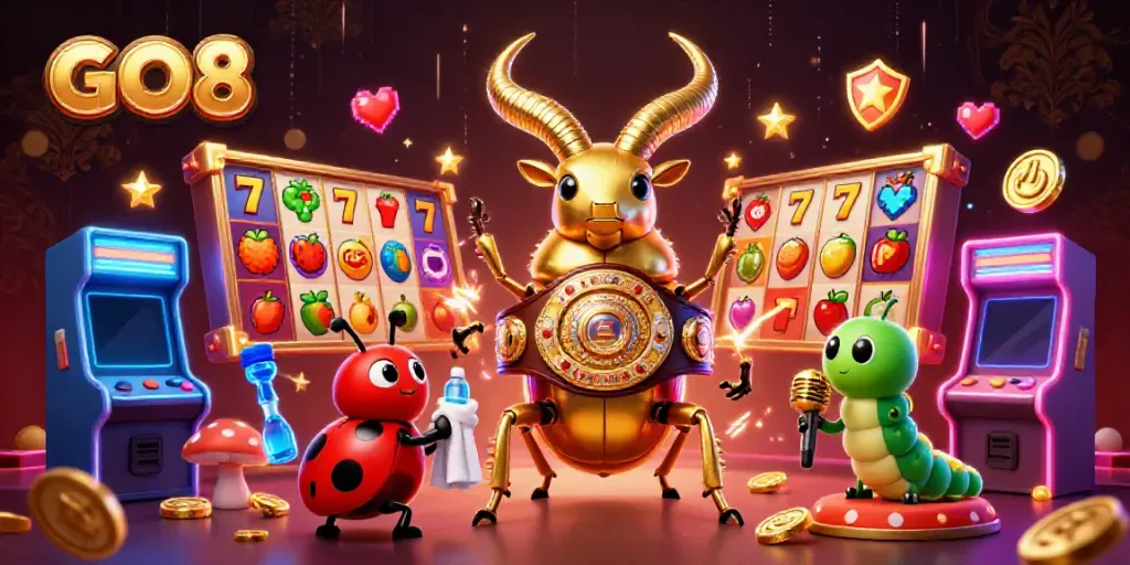 Experience the excitement of GO8 gaming with thrilling slot action in a vibrant casino scene.