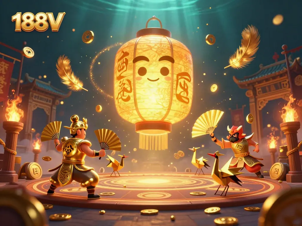 Experience thrilling moments at 188V casino, with vibrant golden elements and interactive characters.