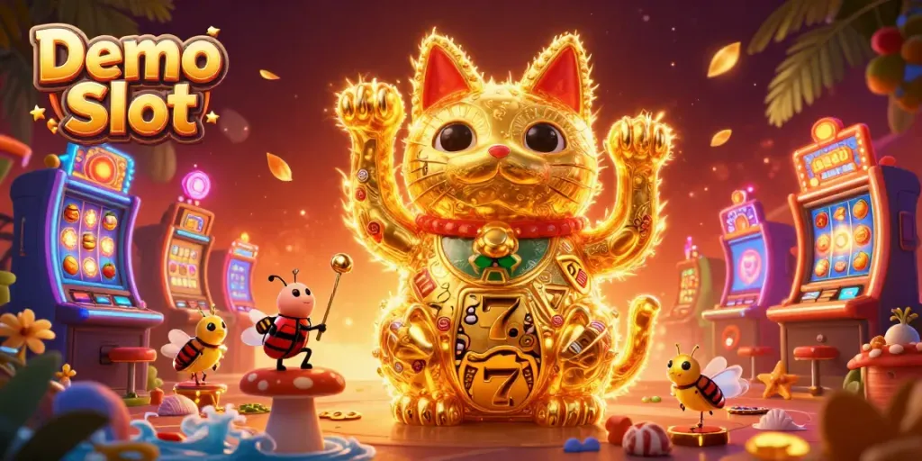 Experience thrilling gameplay with Demo Slot showcasing vibrant 3D graphics and lively casino symbols.