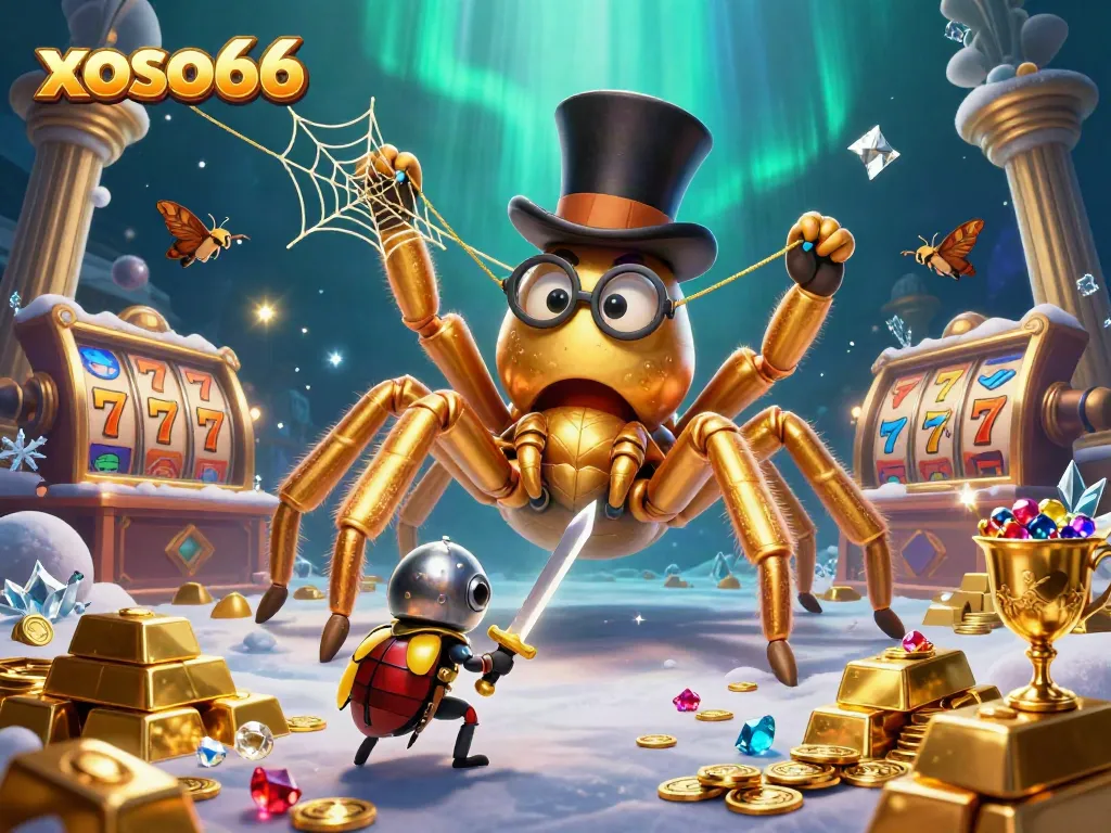 Experience the thrill of xoso66 with a tarantula and knight in a vibrant casino scene.