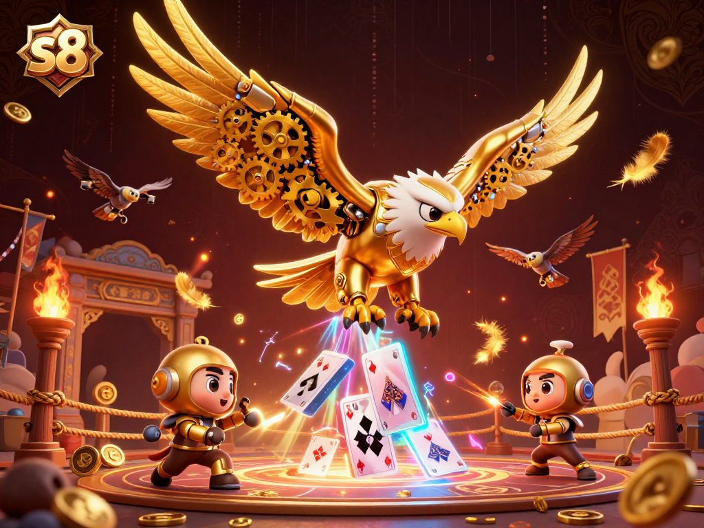 S8 players dive into the action with cybernetic eagle and holographic cards, winning big.