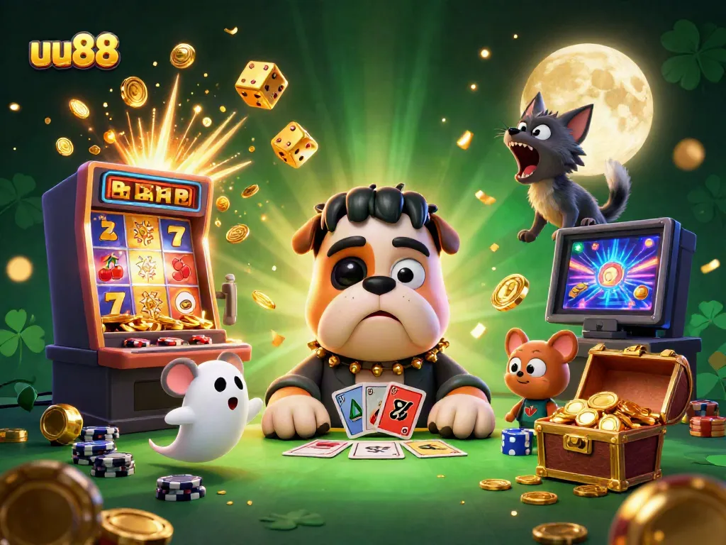 Experience thrills at uu88 with lively characters dealing cards at a spooky casino table.