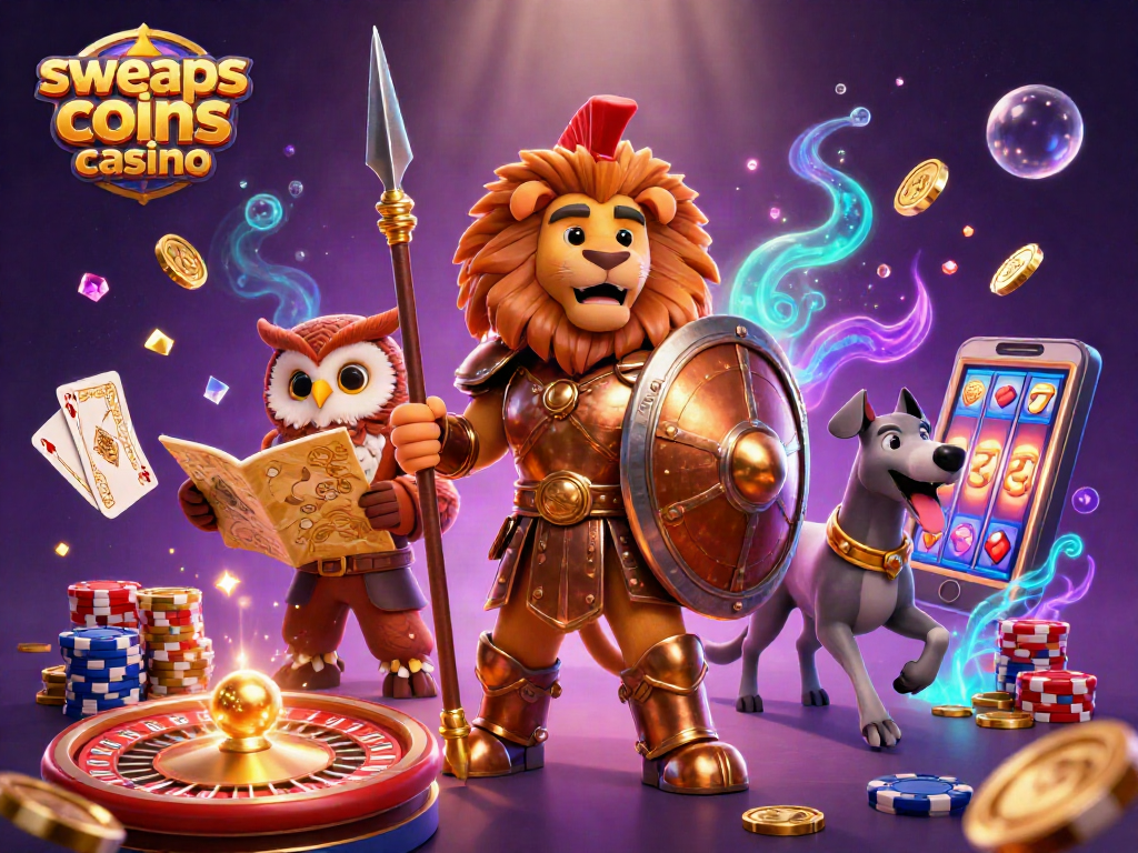 Experience the excitement at sweeps coins casino with heroic characters and dynamic casino elements.