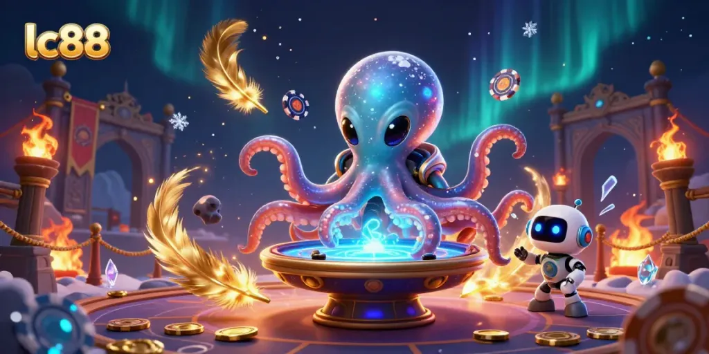 Experience exciting poker action with lc88 in this vibrant alien-themed casino scene.