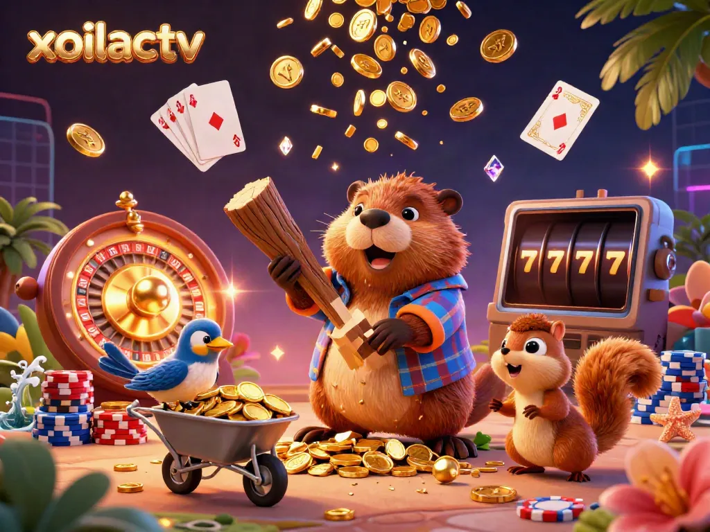 Experience thrilling gameplay with xoilactv visuals of cartoon characters in a vibrant, rich casino scene.