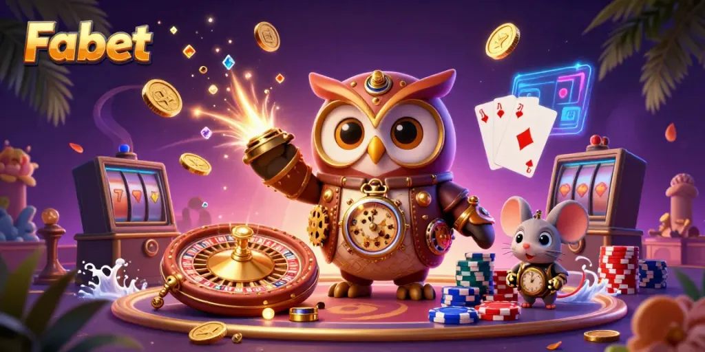 Experience the thrill of Fabet's online gaming world with a dynamic steampunk casino scene.