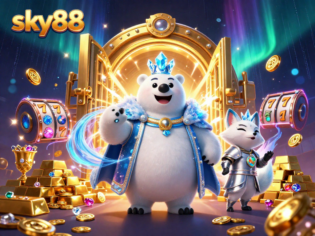 Experience thrilling gameplay at sky88 with a dazzling casino scene featuring treasure and gaming elements.