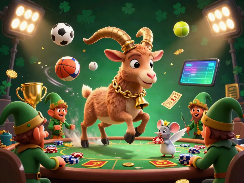 Experience the vibrant casino scene with 78wincom featuring the Krampus goat, angel mouse, and elf gremlins in a dynamic setting.