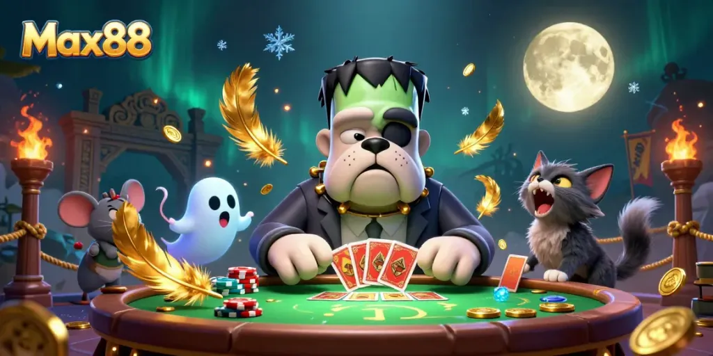 Experience thrilling moments with Max88, as our cartoon characters engage in a lively casino game.