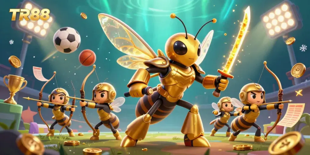 Host thrilling battles at TR88, with a captivating samurai hornet and bee archers in a colorful casino scene.
